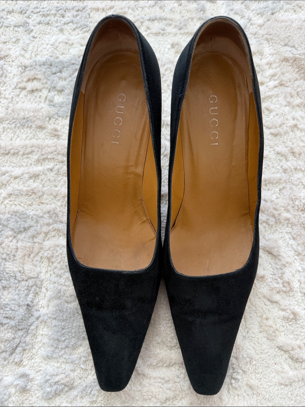 Gucci Black Suede Square-Toe Pumps